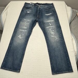 Levi's 150th Anniversary Mens 501 Distressed Patched Button Fly Blue Jeans 38x30